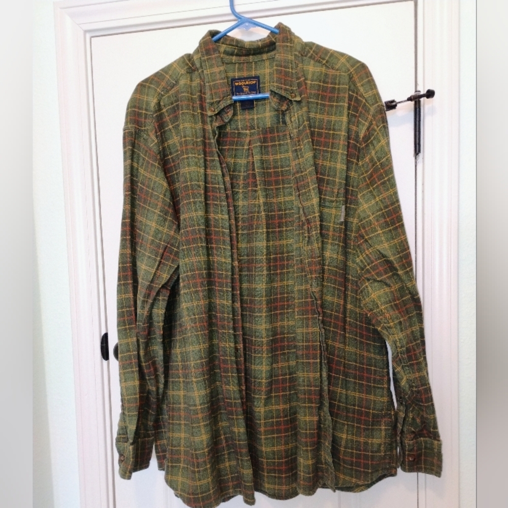 Woolrich Button Green & Yellow Plaid Shirt Sz XL 100% Cotton Comfy Flannel iso
